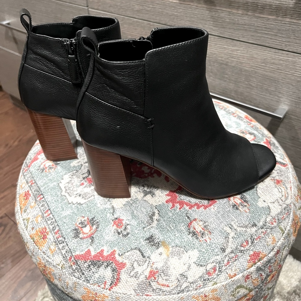 Cole Haan Chandra Leather Peep Toe Black Booties. Size: 7.5